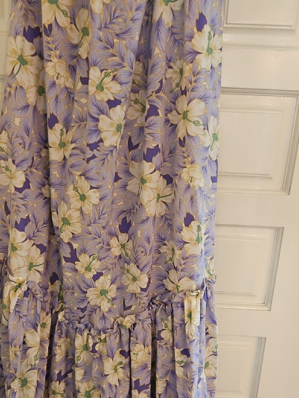 VINTAGE floral Lavender Ruffle Hibiscus FLORAL Maxi Dress - Picture 2 of 7